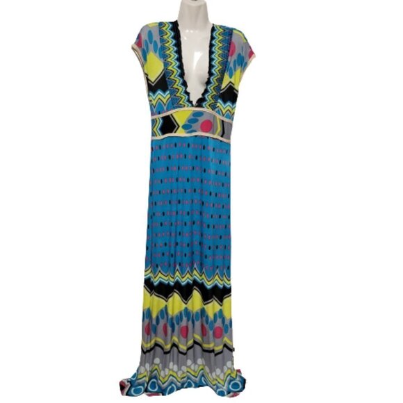 SUMMER Blue Maxi Cover up Abstract Print Cap Sleeve Casual Comfy Long Dress - Picture 1 of 12